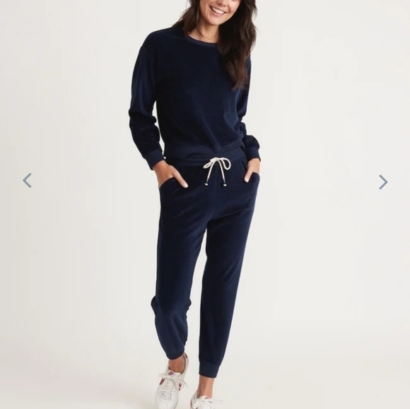 MARINE layer Moonlight Velour Sweatshirt in Navy - Picture 5 of 6